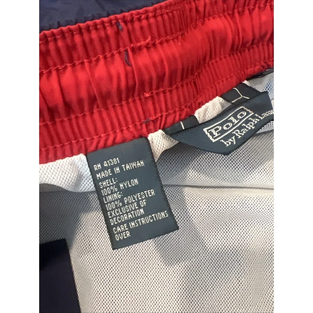 Polo Ralph Lauren Men's Large Navy Red Swim Trunks Elastic Waist Drawstring